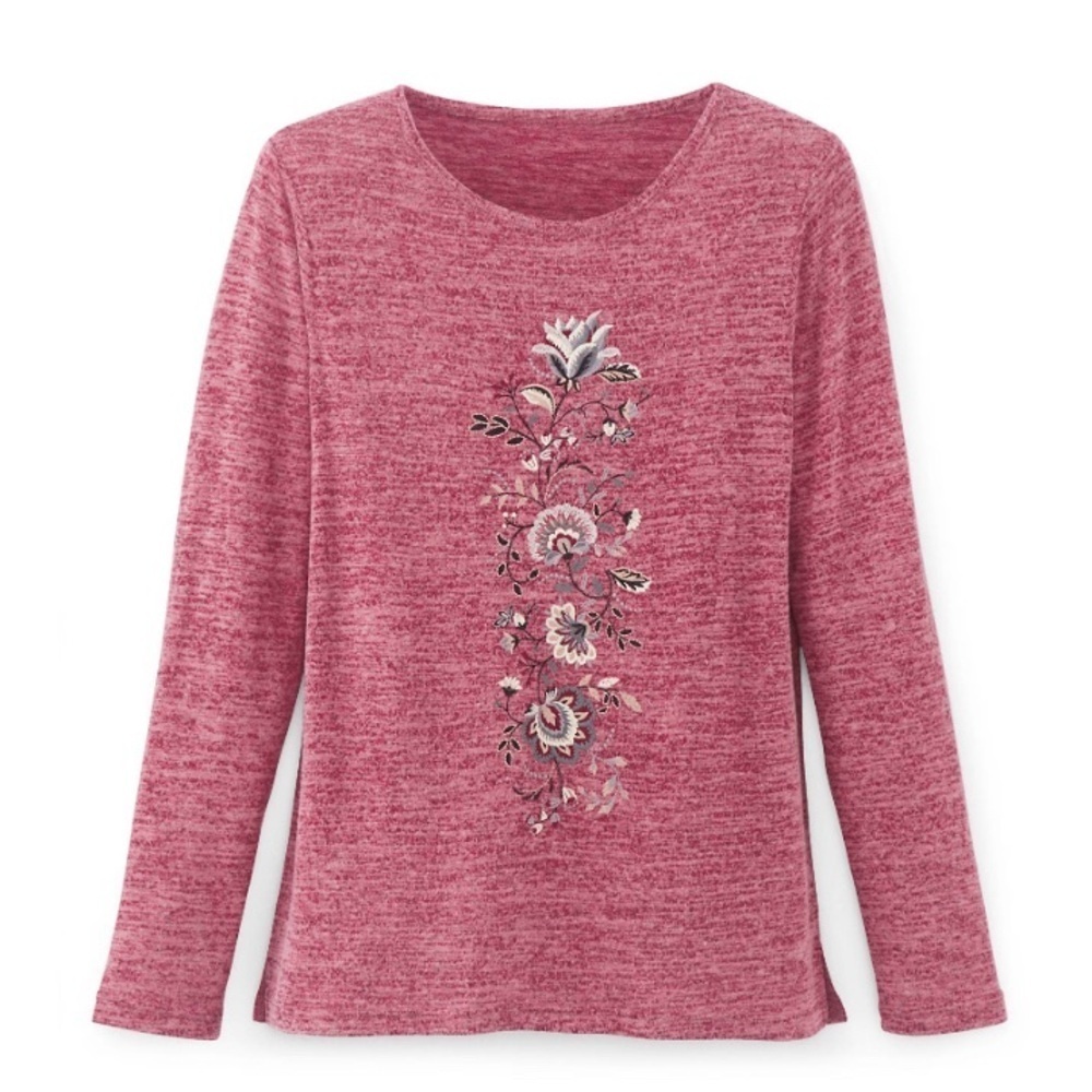 Heritage Charms - NEW - Embroidered Hacci Knit Sweater. Medium. Haute Red.